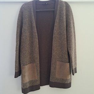 LAFAYETTE 148 NY Brown Wool and Suede Cardigan